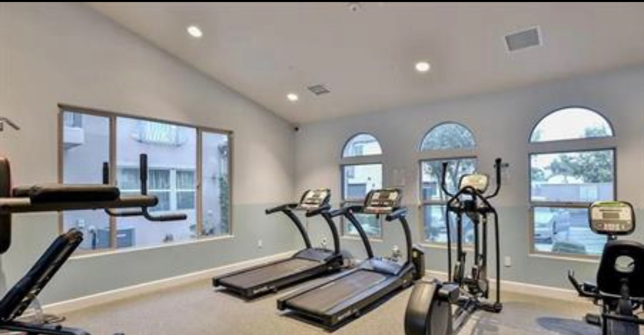 Community fitness center with treadmills
